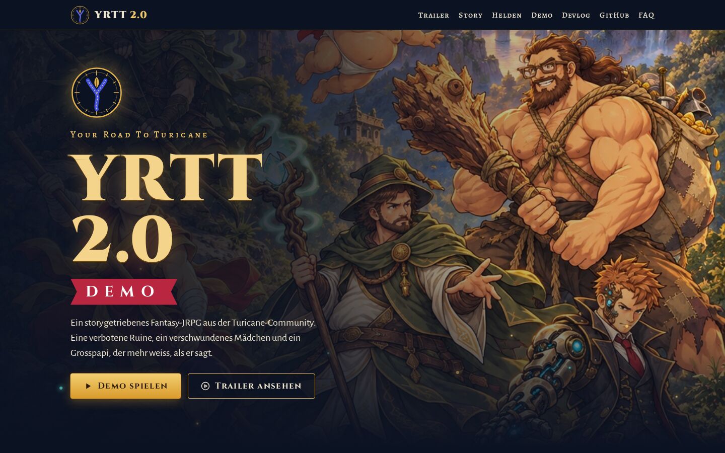 YRTT 2.0: die Seite zum Spiel, mit eigenem Theme.